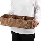 Hipiwe Handwoven Wicker Storage Box 3 Sections Seagrass Basket Bin Toilet Paper Holder for Bathroom Shelf Organizer for Kitchen Living Room, Coffee Color