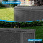 320 Gallon Outdoor Deck Box,Waterproof Resin Outdoor Storage Boxes, Outside Storage Lockable Container for Garden Tools,Indooor Cushions,Accessories (Black)