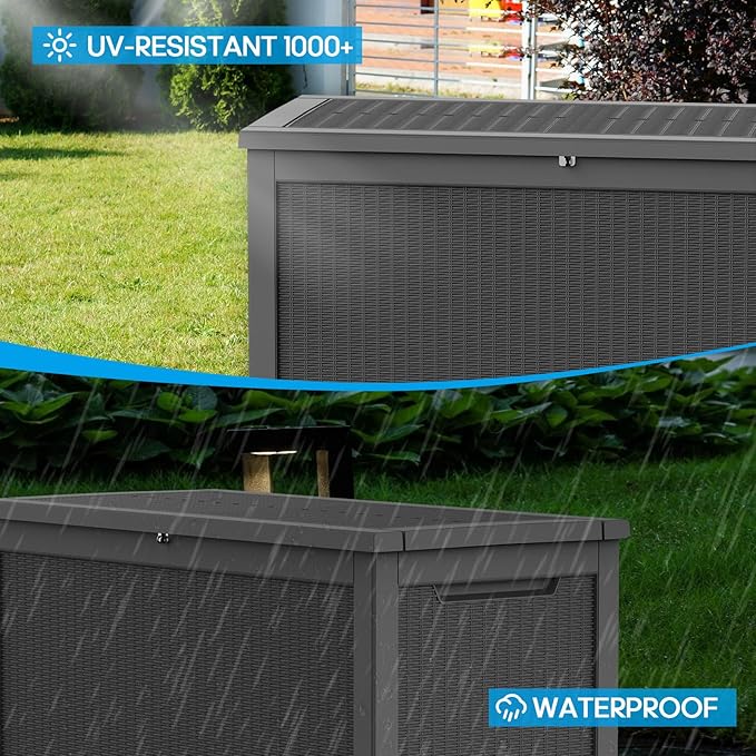 267 Gallon Deck Box Large Outdoor Storage Box Waterproof for Patio Furniture,Outdoor Cushions,Garden Tools and Pool Supplies,Weatherproof(Black,267Gallon)