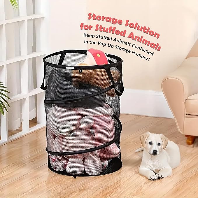 Pop Up Hamper for Laundry Mesh Collapsible Laundry Basket | Large Clothes Hamper - Black 16"L x 16"W x 24"H