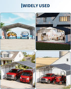 20x20FT Heavy Duty Metal Carport,Outdoor Portable Car Garage w/Led Light,Removable PE Sidewalls,Reinforced Base & Galvanized Steel Roof, Outdoor Car Port Canopy Shelter for Boats,Trucks