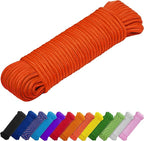 TECEUM Rope – 90 Feet x 1/4 Inch (7mm) – Orange – Strong All-Purpose Utility Rope – Camping, Crafting, Flag Pole, Indoor & Outdoor – Polypropylene Nylon Poly Lightweight Diamond Braided Cord