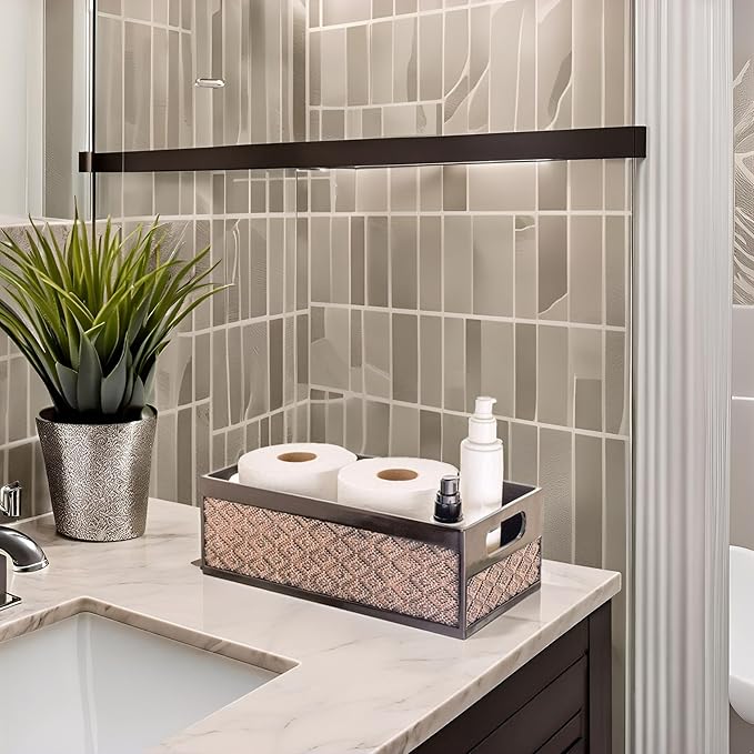 Creative Scents Dublin Brown Toilet Paper Storage Holder Basket for Decor - Decorative Bathroom Organizer and Storage for Countertop - Toilet Tank Topper Box - Modern Brown Bathroom Counter Decor