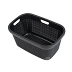 Mind Reader 40L Laundry Basket, Linen Design Clothes Hamper, Plastic Storage Bin with Handles, Black