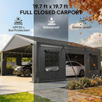 Outsunny 20' x 20' Heavy Duty Carport, Portable Garage Car Canopy Tent with Reinforced Galvanized Frame, 3 Roll-up Doors, 4 Mesh Windows for Cars, Trucks, Boats, Motorcycle, Bike, Dark Gray