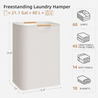 STORAGE MANIAC Large Laundry Hamper, 80L (21.1 Gal) Collapsible Laundry Basket with Bamboo Handles, Freestanding Waterproof Clothes Hamper for Laundry Room, Bedroom, Dorm, Towels, Toys, Beige