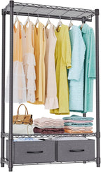IZEUK Heavy Duty Rolling Garment Rack Wire Clothes Rack for Hanging Clothes (Dark Grey, 3 Tier with 2 box, 15.7" D x 35.5" W x 72.4" H)