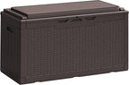 Greesum 100 Gallon Resin Deck Box Large Outdoor Storage Boxes with Cushions for Garden Tools, Patio Furniture Pillows, Pool Supplies, Dark Brown