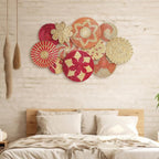 Tatuo 11 Pcs Boho Wall Basket Decor Decorative Bulrush Woven Basket Wall Decor Art Round Farmhouse Hanging Baskets for Kitchen Rustic Home Summer Decorations, Multi Sizes (Pink)
