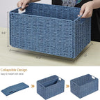 Vagusicc Wicker Storage Basket, Set of 2 Hand-Woven Paper Rope Wicker Basket, Small Storage Baskets for Organizing Toilet Paper Basket, Foldable Large Cube Storage Organizer Bins for Shelves (Blue)