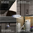 Suncast 5.9 ft. x 3.7 ft Horizontal Stow-Away Storage Shed - Natural Wood-Like Outdoor Storage for Trash Cans and Yard Tools - All-Weather Resin, Hinged Lid, Reinforced Floor - Made in The USA