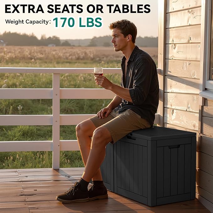 YITAHOME 30 Gallon Deck Boxes 2 Pack, Waterproof Outdoor Storage for Cushions, Tools & Pool Accessories, Resin Package Delivery for Patios, Gardens & Decks, Black