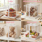 6 Pcs Clear Cake Box with Ribbon 2-Layer 10x10x10 Inch, Transparent Cake Carrier Box with Lids, PET Tall Cake Packaging Boxes, Clear Gift Boxes for Mother's Day Birthday Wedding Festival Party