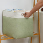 DULLEMELO Large Storage Basket 17"x12"x15", Fabric Storage Organizer Basket for Storage Clothes, Large Fabric Bin for Organizing Book, Storage Bin with Handles for Storage Toy (White&Green)