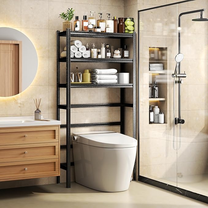 Over The Toilet Storage Shelves 5-Tier Bathroom Organizers and Storage Metal Shelving Adjustable Above Over Toilet Storage Shelf for Laundry Room, Kitchen, Living Room, Balcony, 72"H×35.4"W×11.8"D