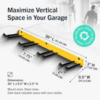 StoreYourBoard 36" Garage Tool Organizer Wall Mount | Garden Tool Organizer System | Heavy Duty Garden Tool Storage Rack for Yard Tools Rakes Shovels 250lbs Garage Organization | 4 PVC Coated Hooks