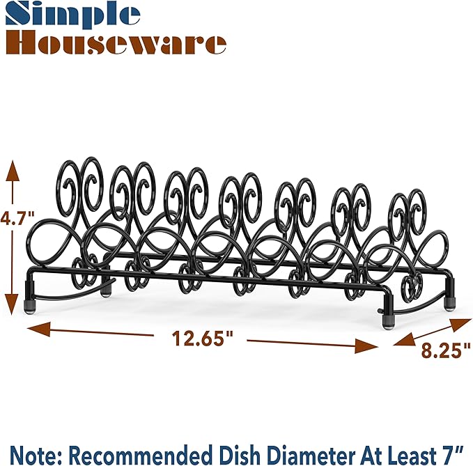SIMPLE HOUSEWARE Vertical Plate Stand Holder Dish Rack Dinnerware Organizer with Elegant Wire Design, 6-Compartment, Black