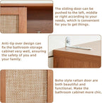 LEYAOYAO Over The Toilet Storage Cabinet with Rattan Sliding Door, 68" Tall Wood Above Toilet Bathroom Organizer w/Adjustable Shelf & Curved Profile, Space Saver Freestanding Washer Shelf