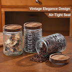24 OZ Vintage Glass Jar with Lid, Airtight Food Storage Canisters with Bamboo for Kitchen Counter Pantry, Ideal for Coffee, Candy, Tea, Oats, Sugar, Cookies Decorative Jars-Sunflower