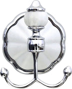 Double Robe & Towel Hook - White Porcelain & Chrome - Flora Series - 5 Year Warrantee