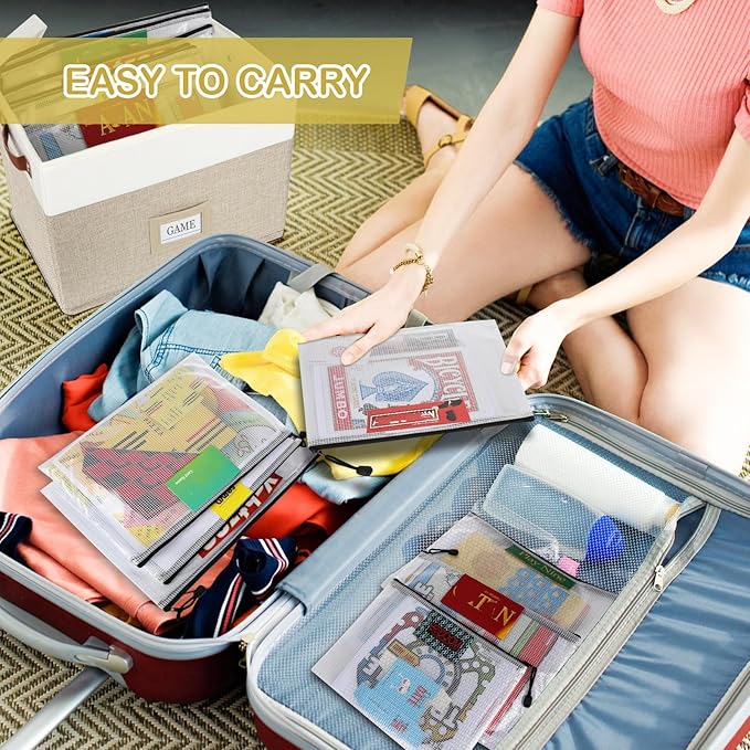 Board Game Storage, Board Game Organizer with 12pcs Zipper Bags and Writable Stickers, Board Organizers Storage with Lid for Office Supplies, Puzzles, Video Game, Craft Product