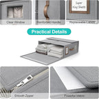 6 Pack Foldable Bed Sheets Set Organizers and Storage(Cal King Size),Linen Fabric Closet Organizers with Window,Folding Bedding Storage Box for Bedsheets and Pillow Cube Organizer-Gray