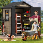 DWVO 6x4 FT Outdoor Resin Storage Shed with Reinforced Floor, All-Weather Bike Storage Shed with Lockable Door, Window and Vent, Waterproof Plastic Tool Storage for Garden, Backyard, Patio, Lawn