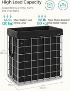 SONGMICS 29 Gal. (110L) Laundry Basket, Laundry Hamper, Collapsible Clothes Hamper, Removable and Washable Liner, Metal Wire Frame, for Bedroom Bathroom, Silver and Classic Black ULCB111B01