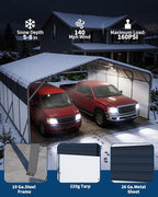20x25FT Heavy Duty Metal Carport,Outdoor Portable Car Garage w/Led Light,Removable PE SideReinforced Base & Galvanized Steel Roof, Outdoor Car Port Canopy Shelter for Boats, Trucks