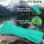 TECEUM Rope – 150 Feet x 1/4 Inch (7mm) – Green Wave – Strong All-Purpose Utility Rope – Camping, Crafting, Flag Pole, Indoor & Outdoor – Polypropylene Nylon Poly Lightweight Diamond Braided Cord