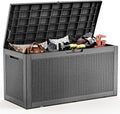 120 Gallon Outdoor Waterproof Resin Storage Deck Box Lockable Outside Bench UV Resistant Bin Patio Porch Furniture Pool Float Garden Tool Cushion Black