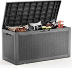 120 Gallon Outdoor Waterproof Resin Storage Deck Box Lockable Outside Bench UV Resistant Bin Patio Porch Furniture Pool Float Garden Tool Cushion Black
