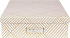 Bigso Oskar Fiberboard Label Frame Document Letter Box for Important Paperwork A4 or Letter Size - Durable Keepsake Box with Lid and Metal Label Holder - 3.3in x 10.2in x 13.8in - Golden Square