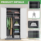 INTERGREAT Metal Wardrobe Closet, 72" Locking Storage Wardrobe Cabinet with White Doors and Shelves, 18 "D x 36" W Steel Clothes Storage for Office, Home, School, Gym (White Grey)