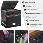 DocSafe File Box with Lock,Multi-Layer Fireproof Document Box Collapsible File Storage Organizer with Pockets/Handle,Large Portable Home Office Filing Safe for Hanging Letter/Legal Size Folders,Black
