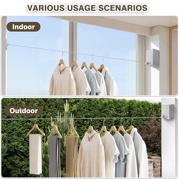 Retractable Clothesline, Retractable Clothesline Indoor, Laundry Line Retractable, Not Sagging, Suitable for Balconies, Courtyards, Laundry Rooms, RVs, Yachts, etc