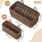 Tioncy 2 Pcs Woven Hanging Wall Baskets for Storage Boho Style Hanging Storage Plastic Woven Baskets with 4 Hooks for Kitchen Garden Living Room