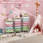 6 Drawer Rolling Cart for Craft Storage,Utility Drawer Organizer with Handle and Wooden Top,Storage on wheels for Office, Classroom,Laundry,Garage,Snack,Art Supply,Colorful