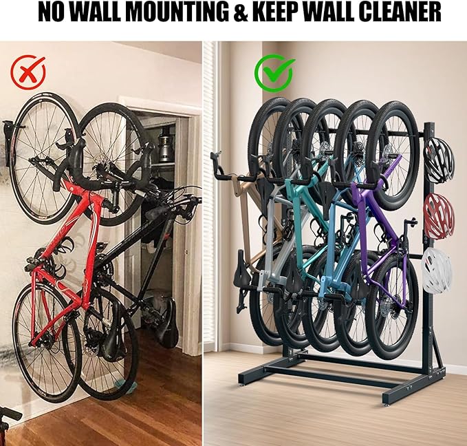 sogiv Freestanding Vertical Bike Storage Stand, Heavy Duty 5-Bike Capacity Floor Rack for Garage & Indoor, Space-Saving Bicycle Organizer
