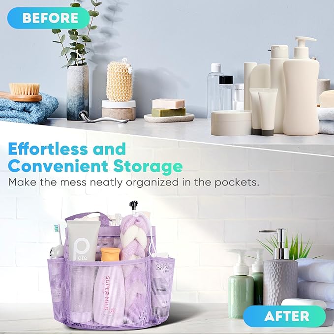 EUDELE Mesh Shower Caddy Portable for College Dorm Room Essentials,Portable Shower Caddy Dorm with 8-Pocket Large Capacity, Shower Bag for Beach, Swimming, Gym, Travel essentials, Purple