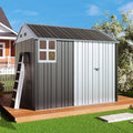 VanAcc 8.5x7.1x7.5 FT Galvanized Steel Outdoor Storage Shed, Lockable Double Hinged Doors and 4 Vents, Metal Shed for Backyard Storage, Dark Black/White