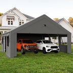 Carports Canopy Heavy Duty, Portable Garage with Sidewalls and Side Doors (20x20, Grey)
