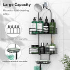 Bathroom Shower Caddy Hanging - 3-Tier Organizer with Soap Holder & 6 Hooks for Towels, Sponge; Fits 21mm Shower Head Arm, Black