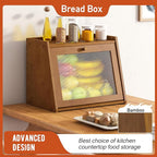GHWIE Large Bread Box, Easy Access & Cleaning - Bamboo Bread Box for Kitchen Countertop with Acrylic Door (Coffee, Large)