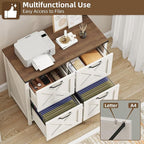 Lateral File Cabinet with 4 Drawers, Farmhouse File Cabinet for Letter/A4 Size Hanging Files, Large Wood File Storage Cabinets Printer Stand for Home Office Cabinets, Rustic White and Brown