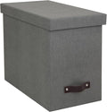 Bigso John Desktop File Box - Storage Solution and Document Organizer for Important Paperwork - Durable Hanging File Box with a Lid and Leather Handle - 7.36 in x 13.26 in x 10.51 in - Grey
