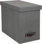 Bigso John Desktop File Box - Storage Solution and Document Organizer for Important Paperwork - Durable Hanging File Box with a Lid and Leather Handle - 7.36 in x 13.26 in x 10.51 in - Grey