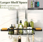 Shower Caddy Hanging: Adjustable Height Organizer for Over Showerhead - Black Rustproof Shower Shelves with Hooks & 2 Soap Holders