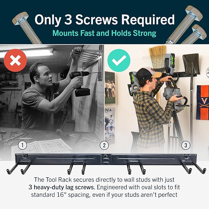 StoreYourBoard 36" Garage Tool Organizer Wall Mount | Garden Tool Organizer System | Heavy Duty Garden Tool Storage Rack for Yard Tools Rakes Shovels 250lbs Garage Organization | 4 PVC Coated Hooks