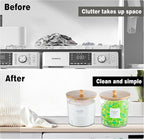 Laundry Room Organization Container, 2pcs Round Acrylic Laundry Pod Storage Containers, Dryer Sheet Holder Jars with Bamboo Lids and Labels for Scent Booster Powder Detergent Pods Storage
